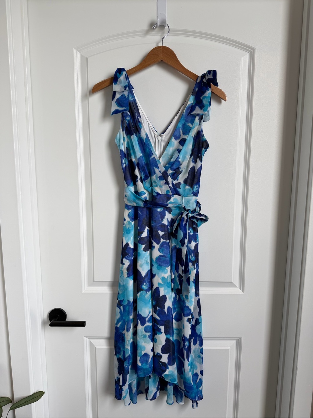 DKNY Blue Watercolor Floral Wrap Top Midi Dress